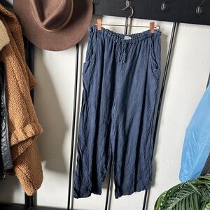 CP Shades Navy Blue 100% linen baggy flowy pull on lightweight pants trousers